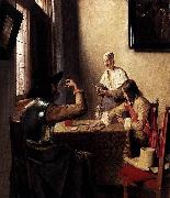 Pieter de Hooch Soldiers Playing Cards oil